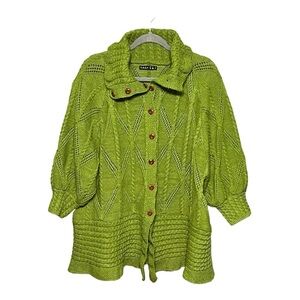 C.O.Z.Y Hand Knitted Oversized Chunky Sweater Yarn Cardigan Kelly Green Small